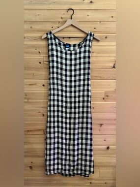 Vintage Black White Gingham Plaid Midi Length  Large Tank Dress Summer Coquette